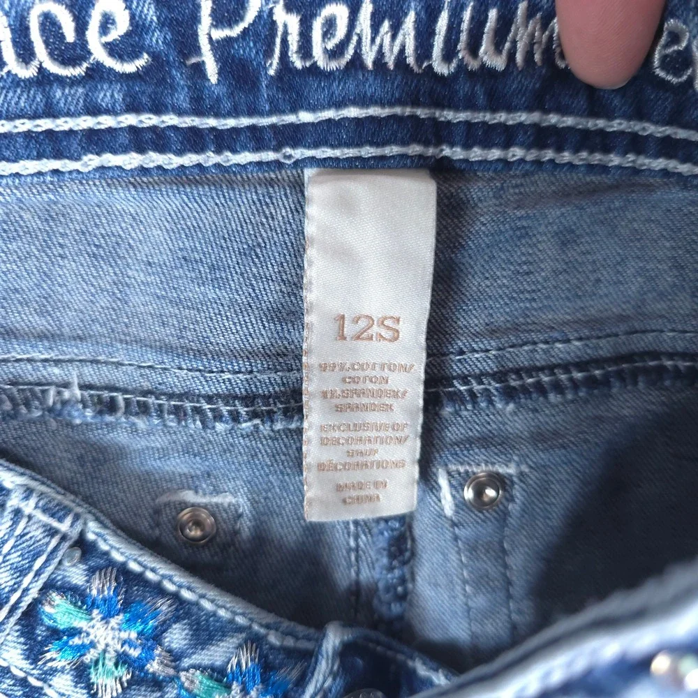 Justice Premium Denim Shorts Girls‎ 12S Blue Embroidered Rhinestone Y2K Boho